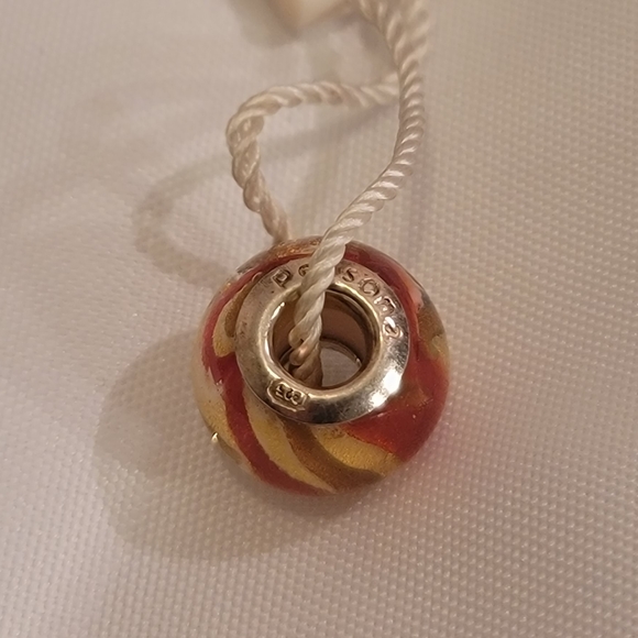 Persona Murano Glass Sterling Silver 925 Peach, Pink, Orange & Gold Charm Bead - Picture 3 of 3